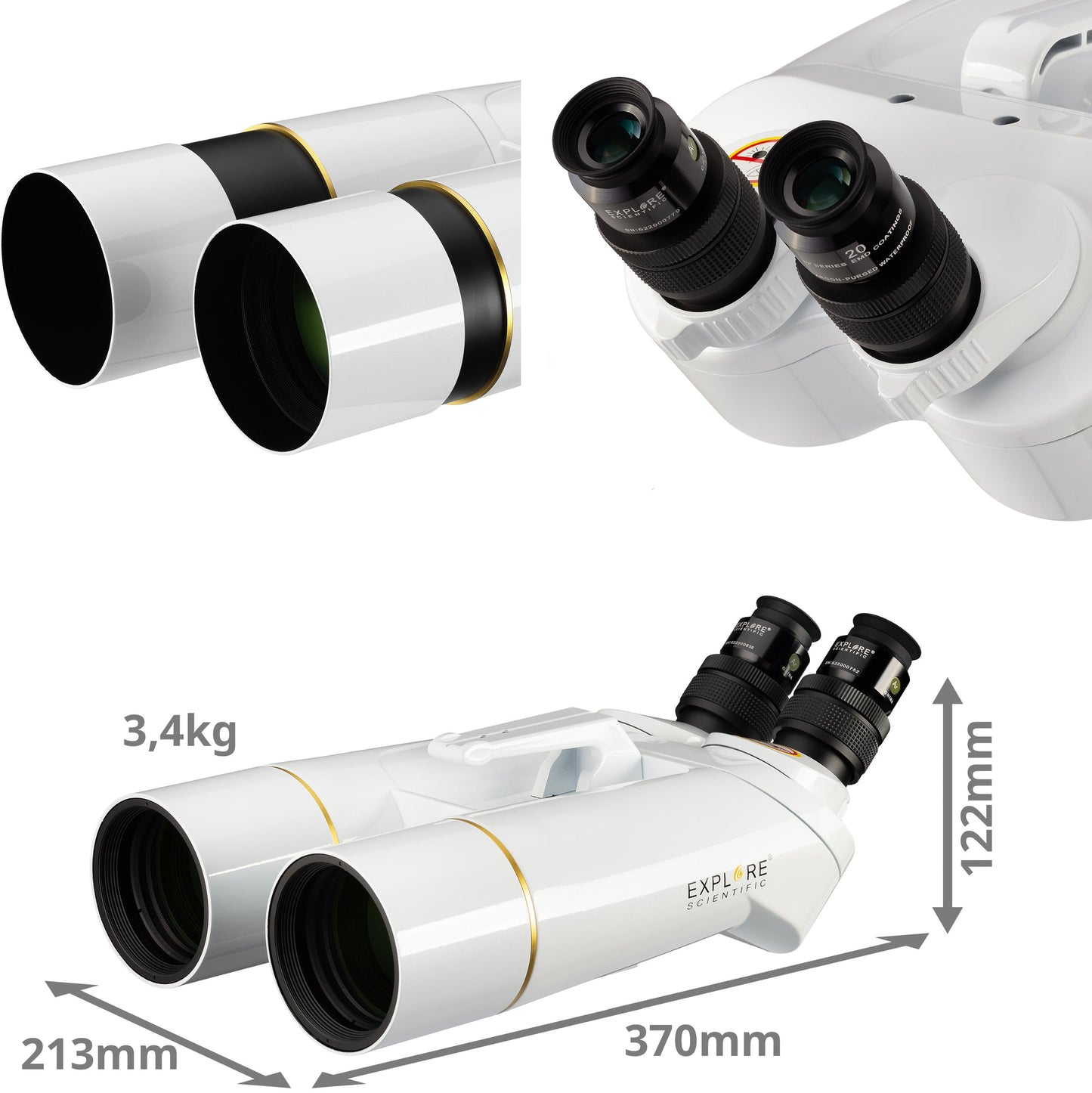 Explore Scientific BT-70 SF Large Binoculars with 62 Degree LER Eyepieces