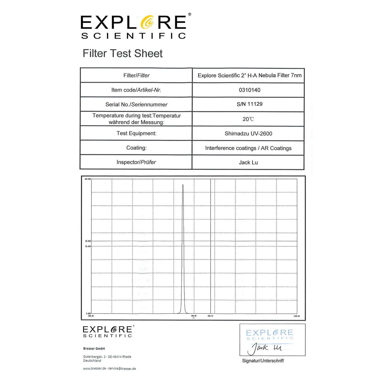 Explore Scientific Nebula Filter H-Alpha 2-inch 7nm